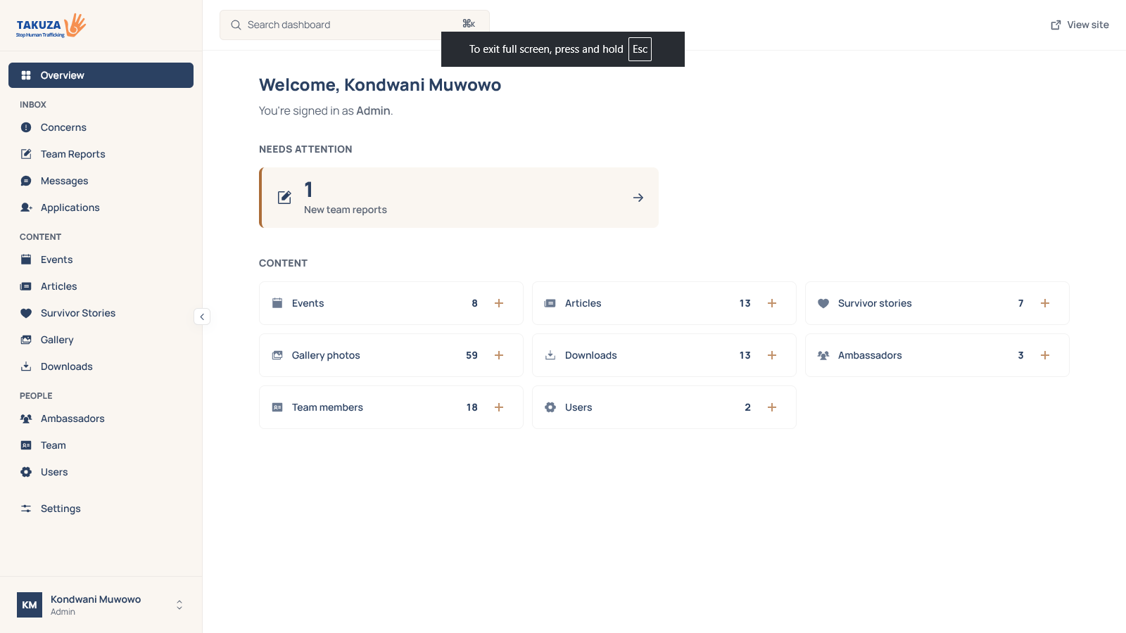 Takuza - Website / Dashboard, screen 4